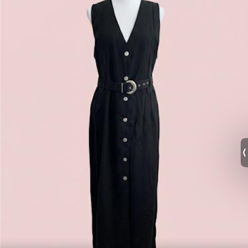 Two Roads Vintage Black Button-Down Maxi Dress belted chic 12 classic old money